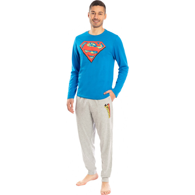 Superman Pánske Pyžamo 2 diely Modré Šedé Šedá/Modrá S