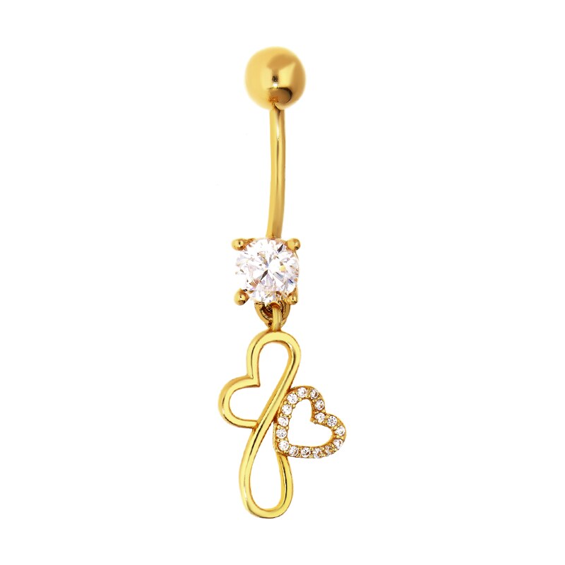 iBrill Zlatý piercing v tvare srdiečok s krištáľmi
