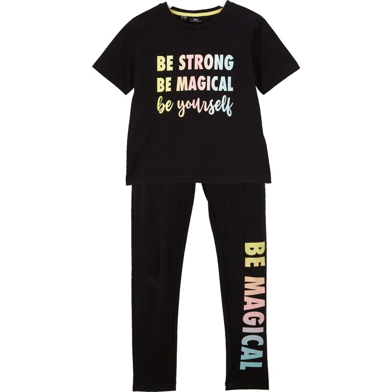 E-shop bonprix Dievčenské tričko + legíny (2-dielna sada), farba čierna