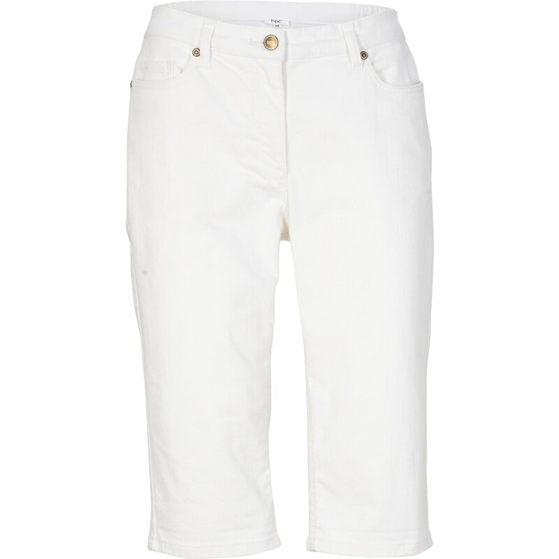 bonprix Strečové džínsové bermudy s vyhnutým koncom, farba biela 44981955