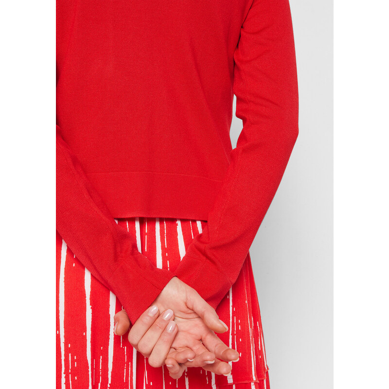 bonprix Krátky pletený sveter, dlhý rukáv, farba červená