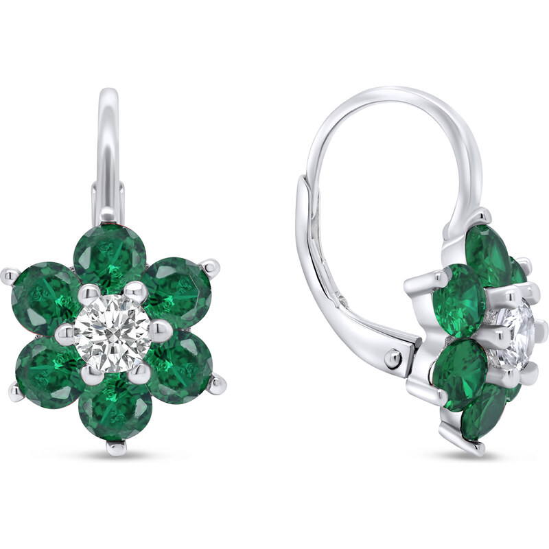 Brilio Silver Nežné strieborné náušnice so zelenými zirkónmi Kytičky 66583074