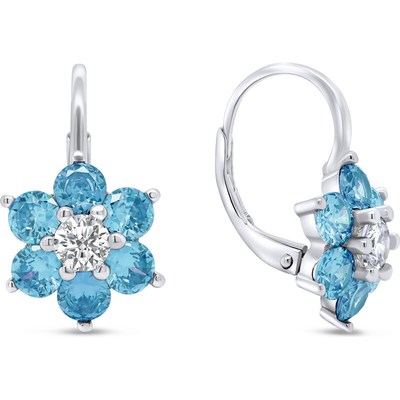 Brilio Silver Nežné strieborné náušnice s modrými zirkónmi Kytičky 66631232
