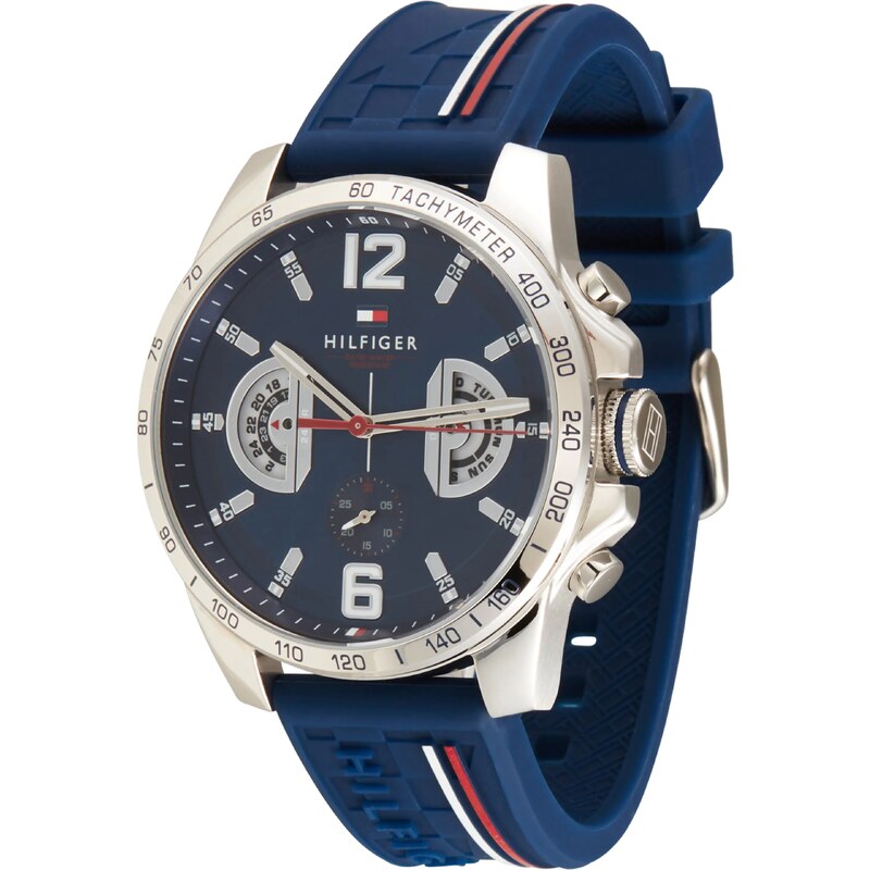 TOMMY HILFIGER Analógové hodinky tmavomodrá / červená / strieborná 36315943