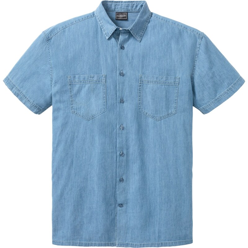 bonprix Džínsová košeľa s krátkym rukávom, Loose Fit, farba modrá