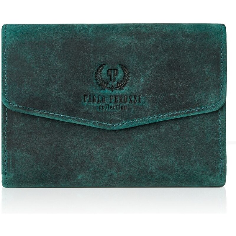 PAOLO PERUZZI Dámska kožená peňaženka s RFID | zelená T-35-GR 32396921