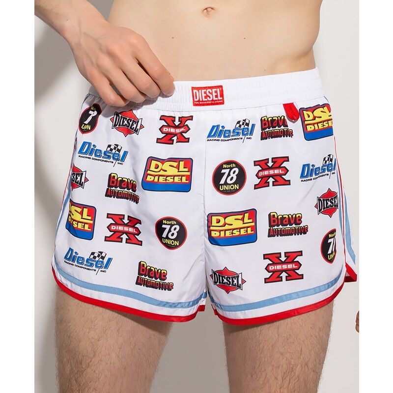 Pánske kúpacie kraťasy - 00S0L6-0NDAC-100 - biela/potlač - Diesel 35544017