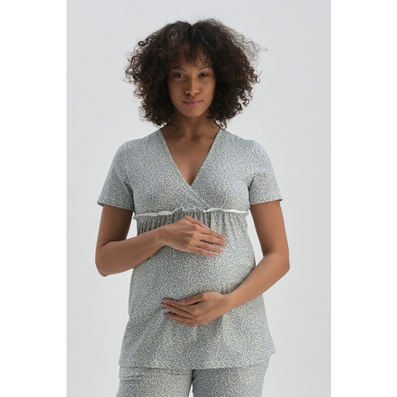 Dagi zelený bavlnený tehotenský top s výstrihom do V 50616867