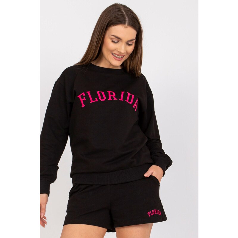 MladaModa Súprava šortiek a mikiny s vyšívaným nápisom Florida čierna