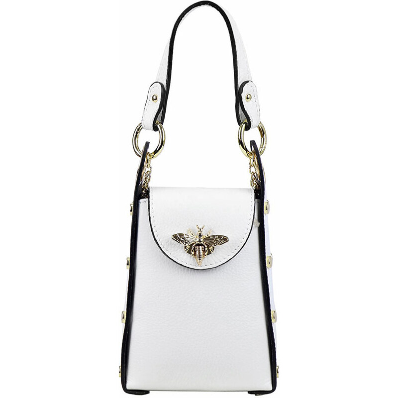 Luka Malá biela imidžová kožená kabelka do ruky s brošňou 32551771