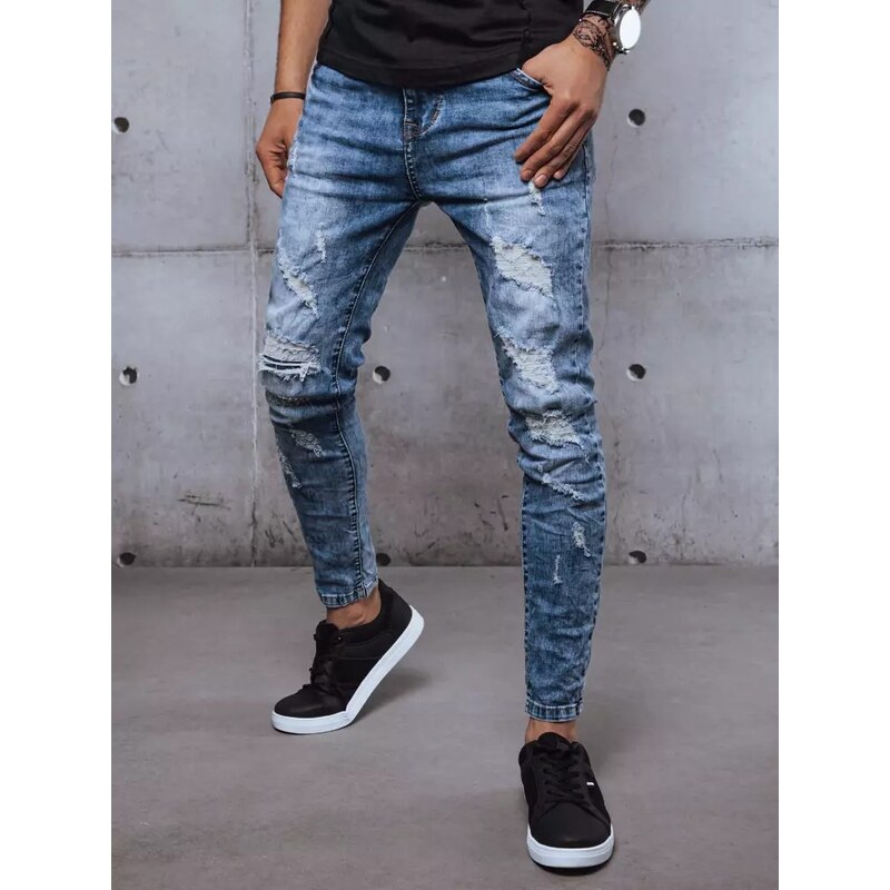 Buďchlap Nebesky modré rifle s módnymi dierami 32585470