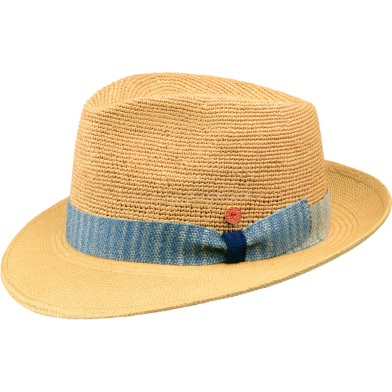 Luxusný panamský klobúk Fedora Bogart s modrou stuhou - ručne pletený, UV faktor 80 - Ekvádorská crochet panama - Mayser Manuel