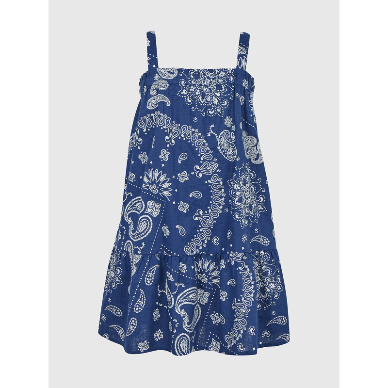 Tmavomodré dievčenské šaty ľanové s modrotlačou GAP 50531624