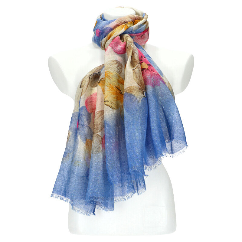 Cashmere Letná dámska šatka v motíve kvetov 190x90 cm modrá 32625329