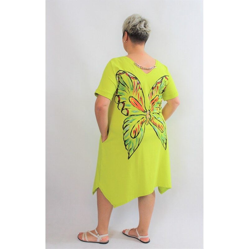 Turecko Šaty s maľovaným motýľom - limetka