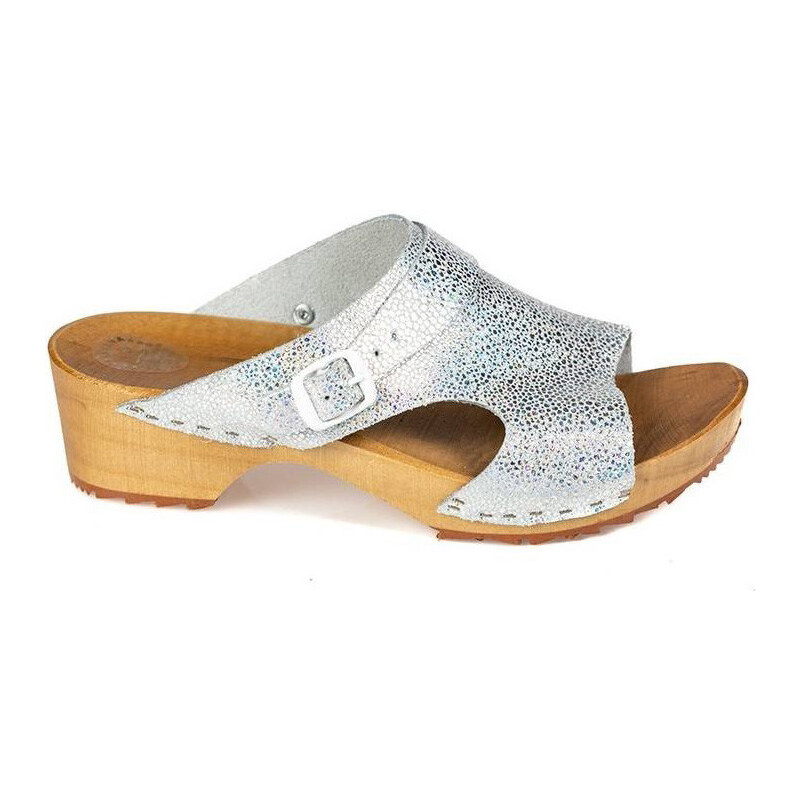 Glara Strieborné kožené dreváky 32741012