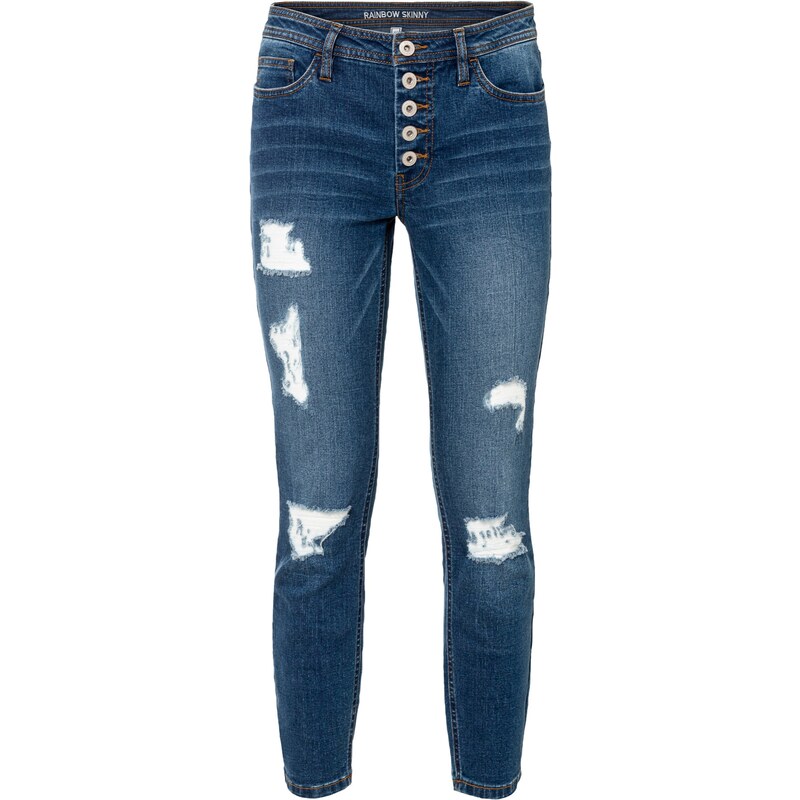 bonprix Skrátené vyšúchané džínsy, farba modrá