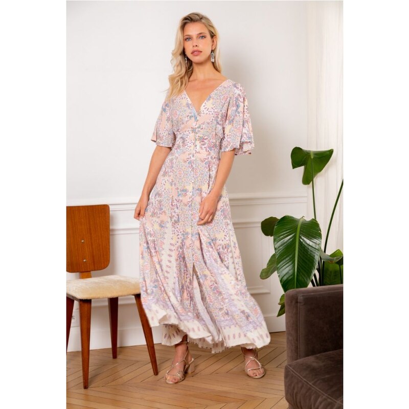 Last Queen Béžové vzorované šaty s rukávmi 32747712