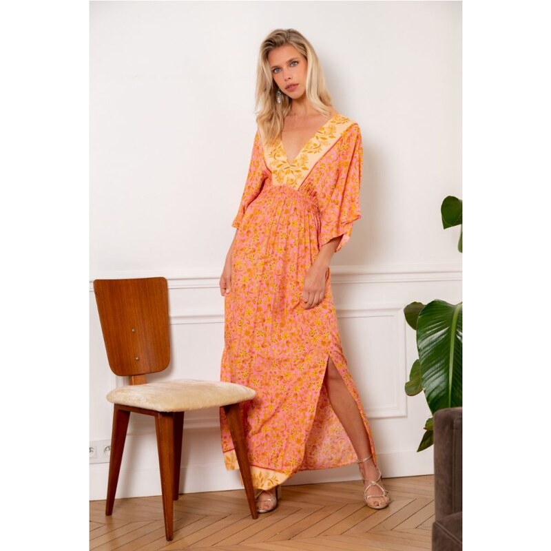 LAST QUEEN Ružové vzorované maxi šaty 32748724