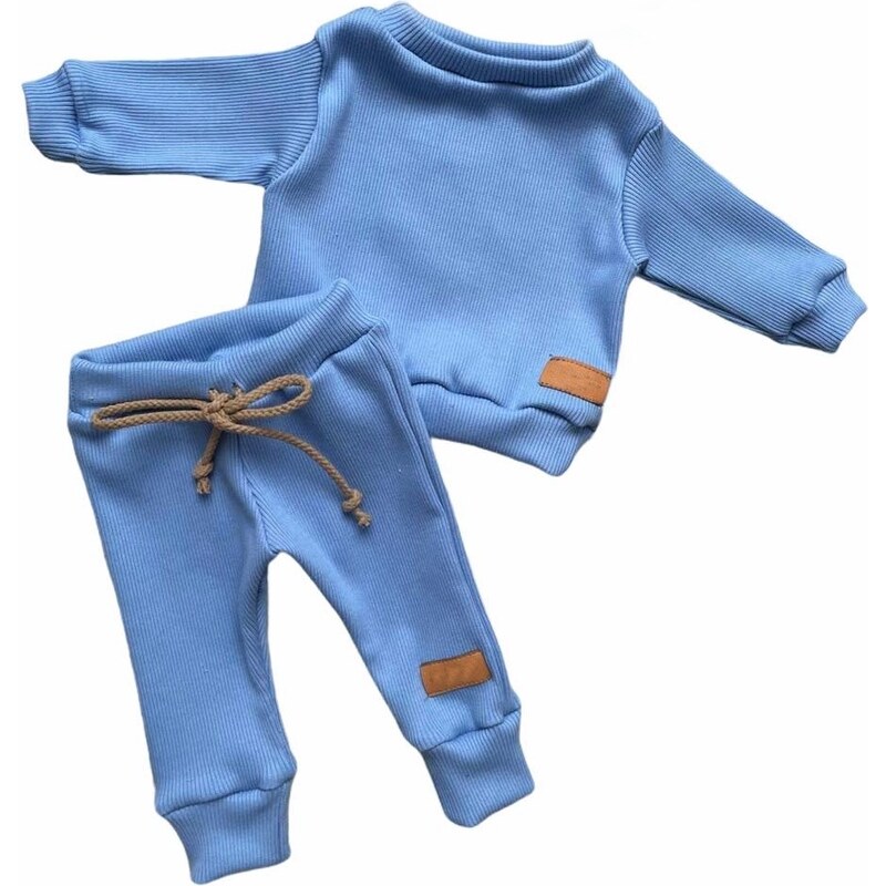 ZuMa Style Chlapčenská súprava modrá vrúbkovaná zo 100% bavlny - 110, Baby blue