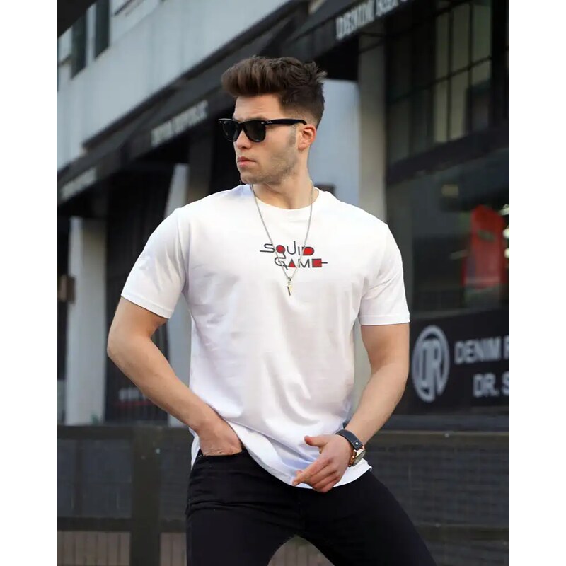 Fashionformen Biele pánske tričko MX Squid Game