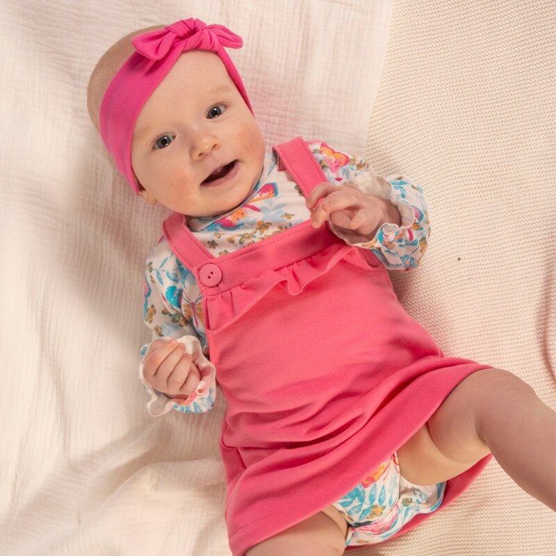 K-Baby Sada/dojčenské body dl. rukáv + šaty s láclom, Motýlik - marhuľa, viacfarebná