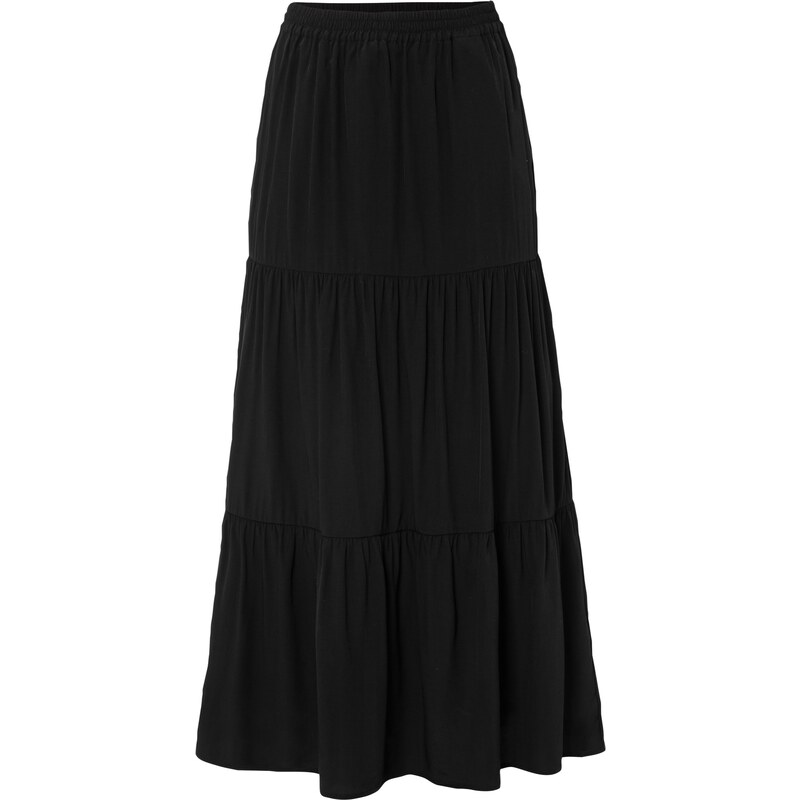 bonprix Maxi sukňa s volánom, farba čierna, rozm. 34