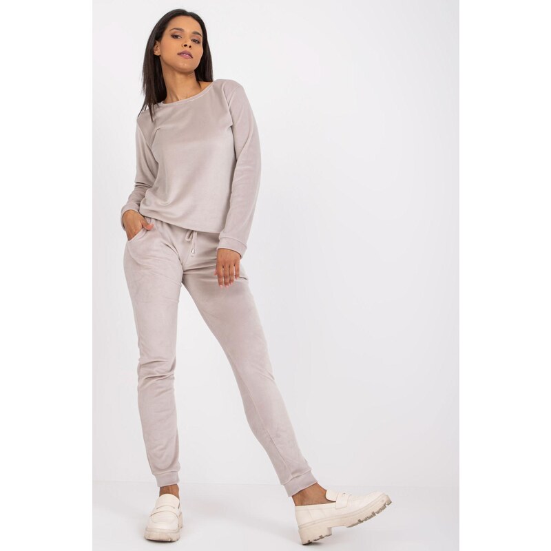 MladaModa Velúrová tepláková súprava bez kapucne Clarisa svetlá šedá 33142016