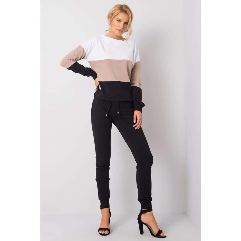 MladaModa Trojfarebná tepláková súprava Sandra béžová+čierna 33142018