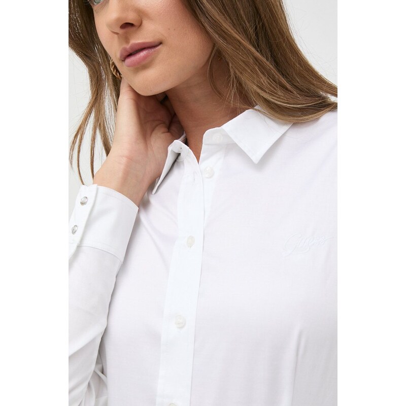 Košeľa Guess CATE dámska, biela farba, slim, s klasickým golierom, W2YH41 WAF10