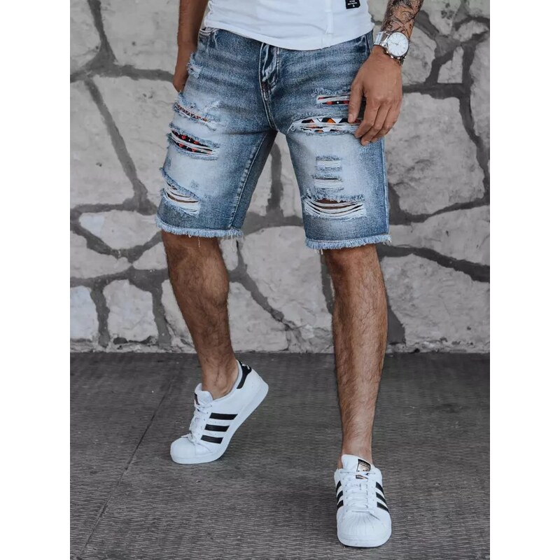 Dstreet Bavlnené nebesky modré rifľové kraťasy s dierami 63774172