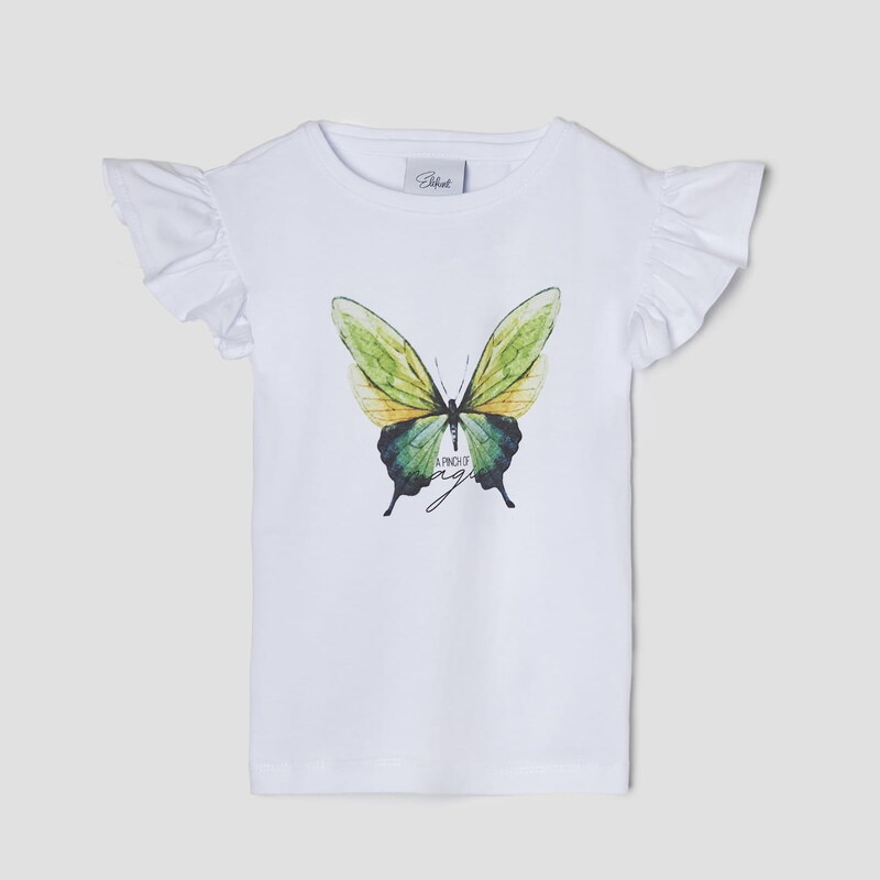 Dievčenské tričko s potlačou zelenkastého motýľa biele TUTU