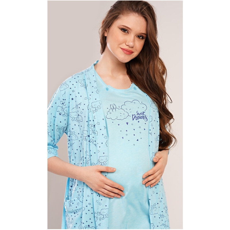 Vienetta Secret Dámsky župan s materskou košeľou Sweet dreams, farba světle tyrkysová, 70% bavlna 30% polyester