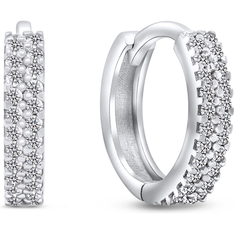 Brilio Silver Blyštivé strieborné kruhové náušnice so zirkónmi EA502W 66593808