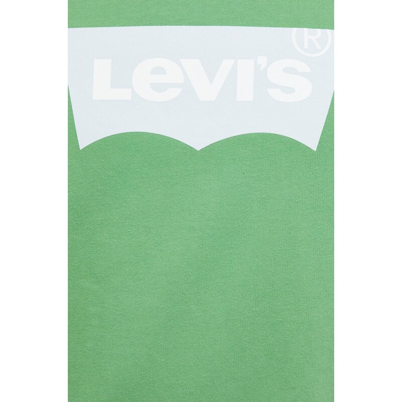 Bavlnená mikina Levi's pánska, zelená farba, s potlačou
