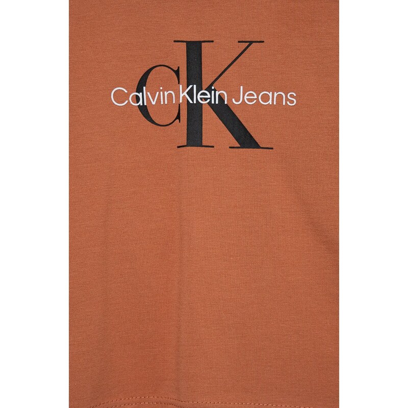Detské tričko s dlhým rukávom Calvin Klein Jeans hnedá farba, s potlačou