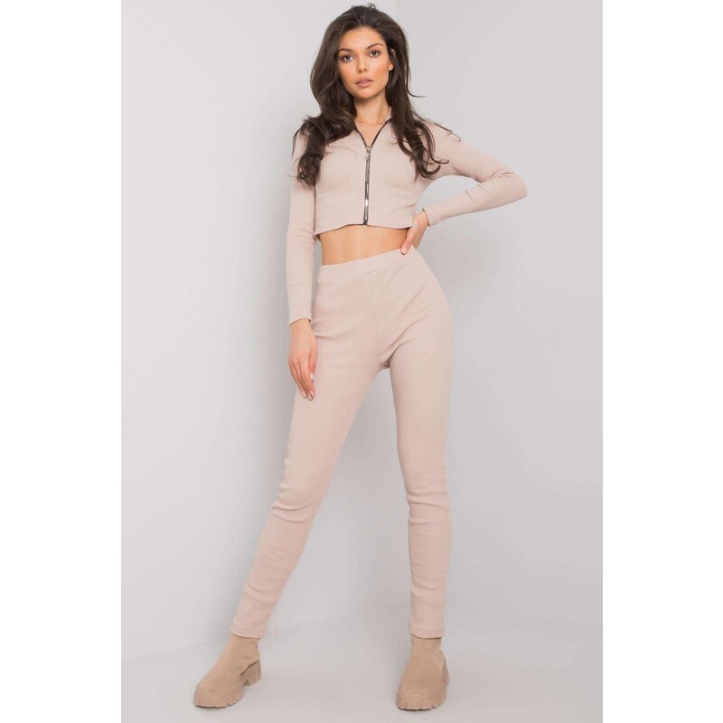 MladaModa Crop-topová tepláková súprava Ivette so zipsom svetlá béžová 33898391