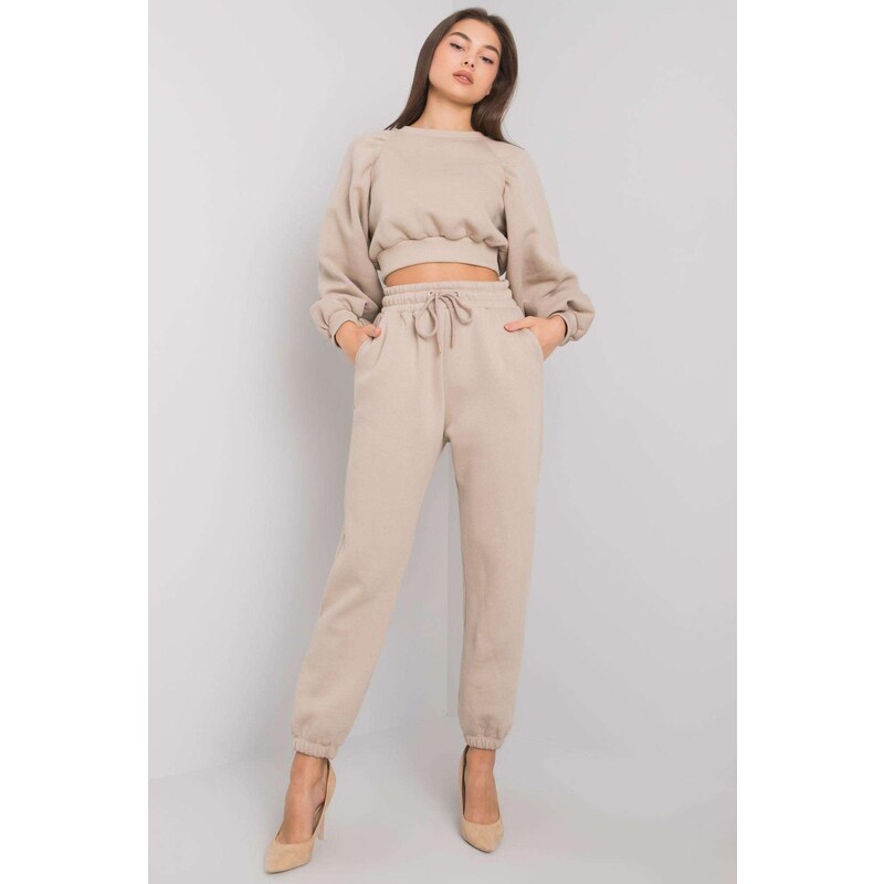 MladaModa Crop-topová tepláková súprava Constanca béžová 33898411