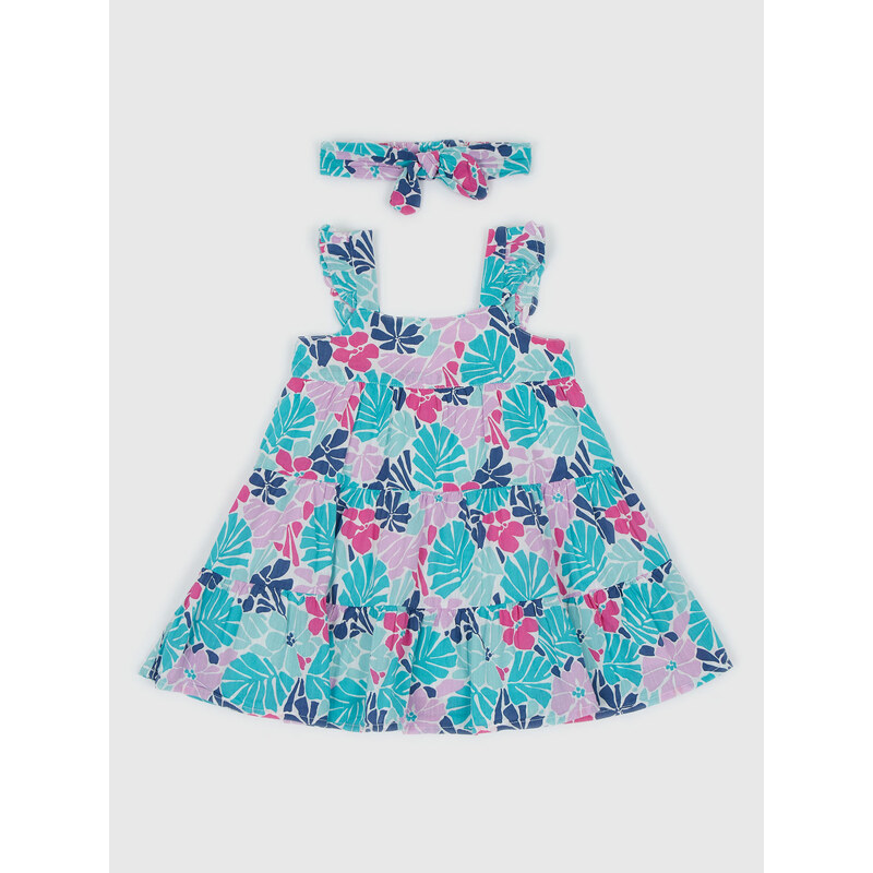 Modré dievčenské kvetované šaty s čelenkou GAP 50512982