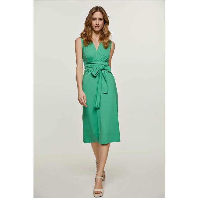 CONQUISTA FASHION Zelené úpletové midi šaty Ella 34026179