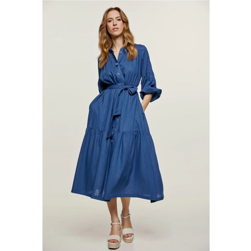 CONQUISTA FASHION Modré midi šaty Stella 34029334