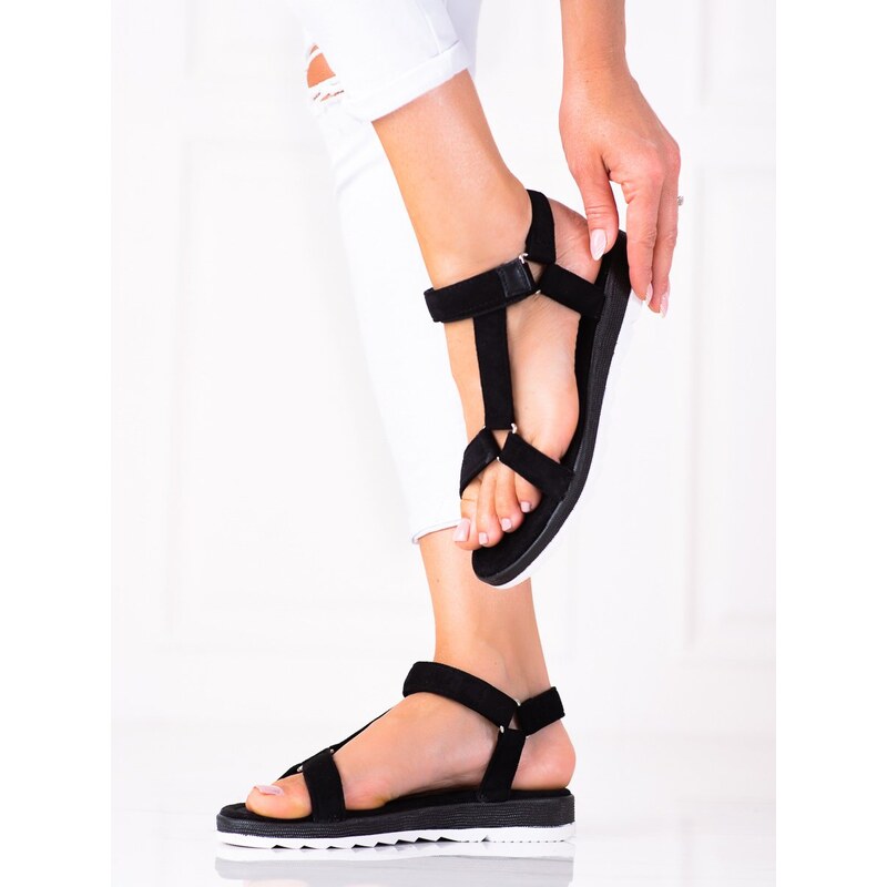 SheLovet Semišové sandále na suchý zips