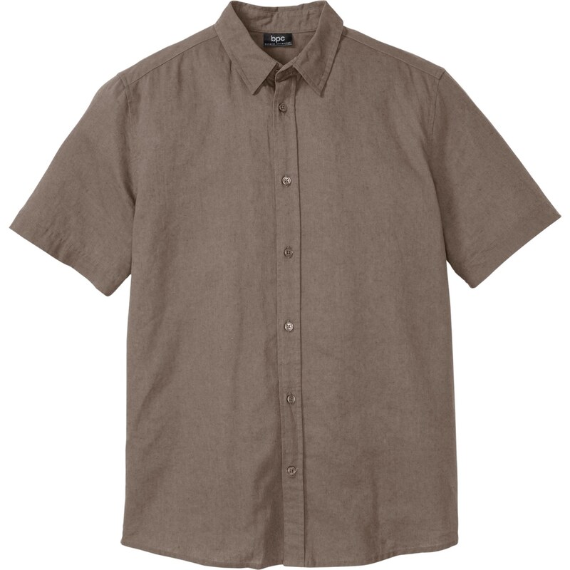 bonprix Košeľa s krátkym rukávom s plátnom, farba hnedá 44733577