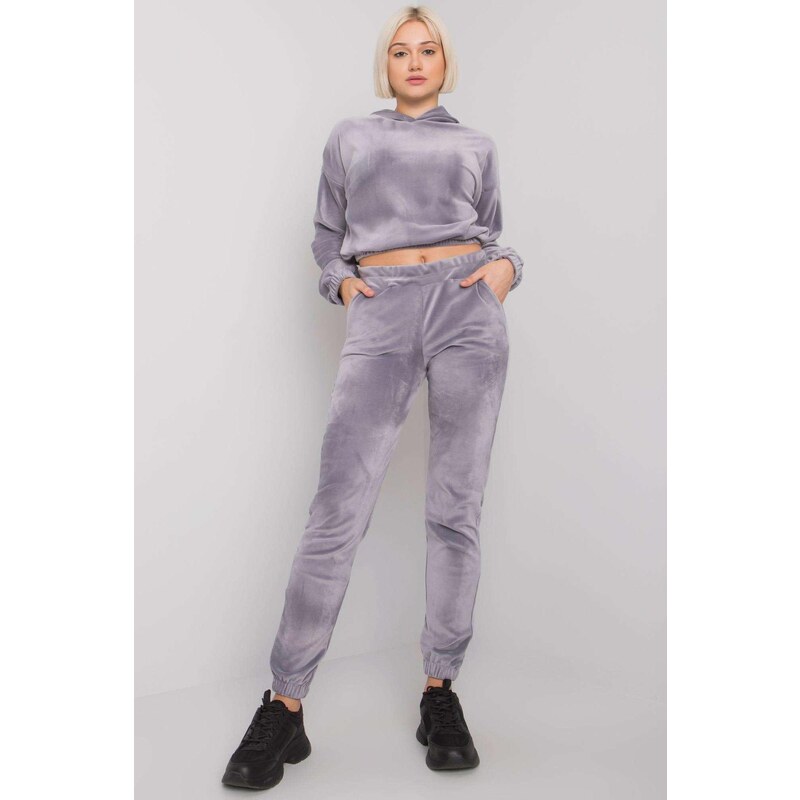 MladaModa Crop-topová velúrová tepláková súprava Milan šedá 34086522