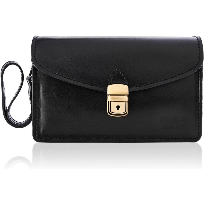 PAOLO PERUZZI Elegantná kožená príručná taška-etue | čierna N06-BL 34099807