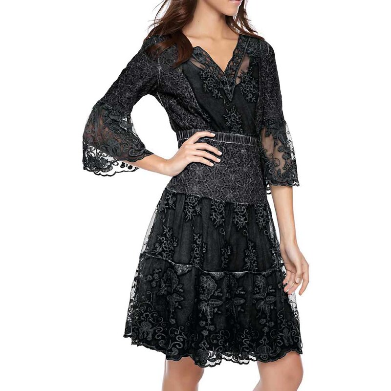 Čipkované šaty Linea Tesini, čierne