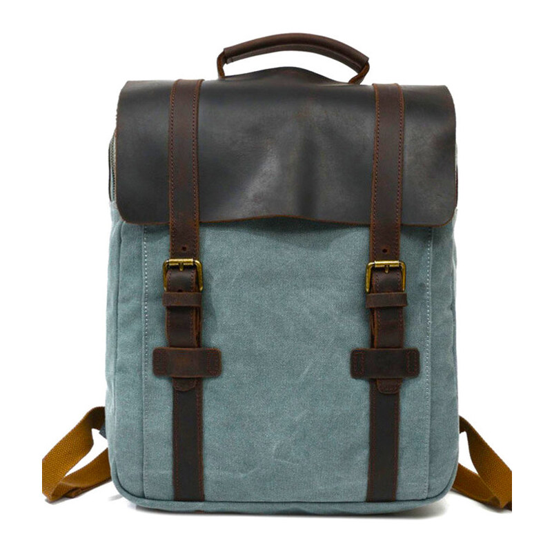 Glara Vintage velký plátený batoh s koženou chlopňou 34288695