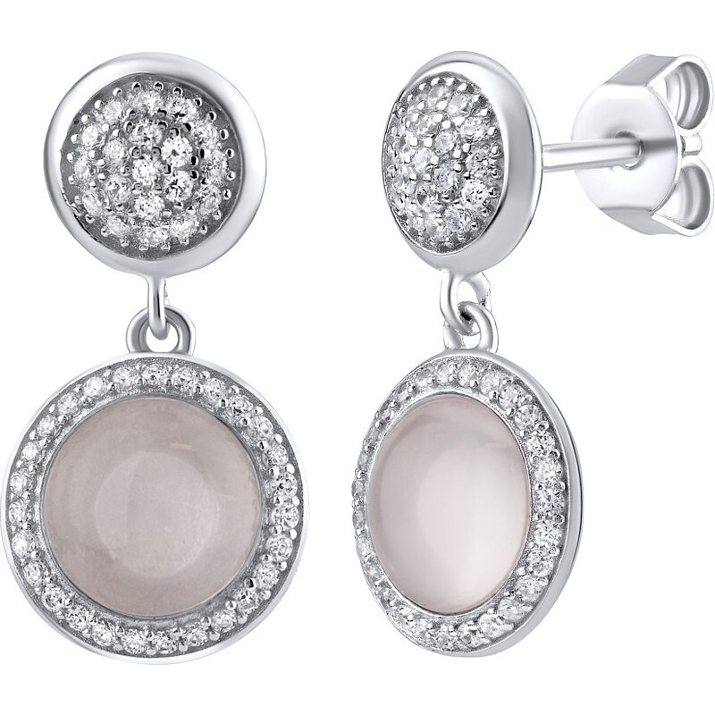 Ligot Strieborné náušnice s prírodným ruženínom a zirkónmi MWE02888R 46720018