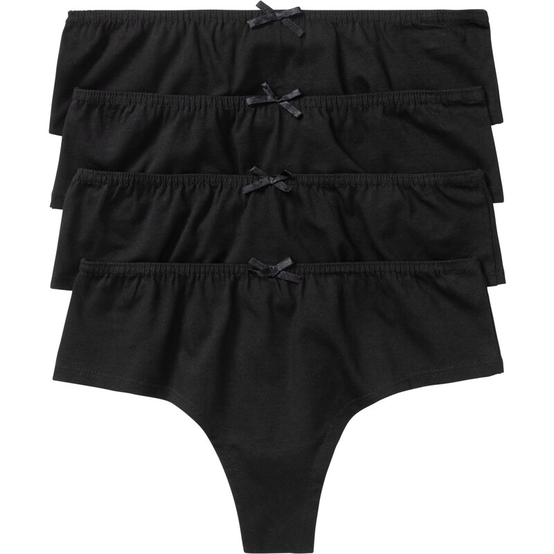 bonprix Nohavičky string s komfortnou bavlnou (4 ks), farba čierna 67190956