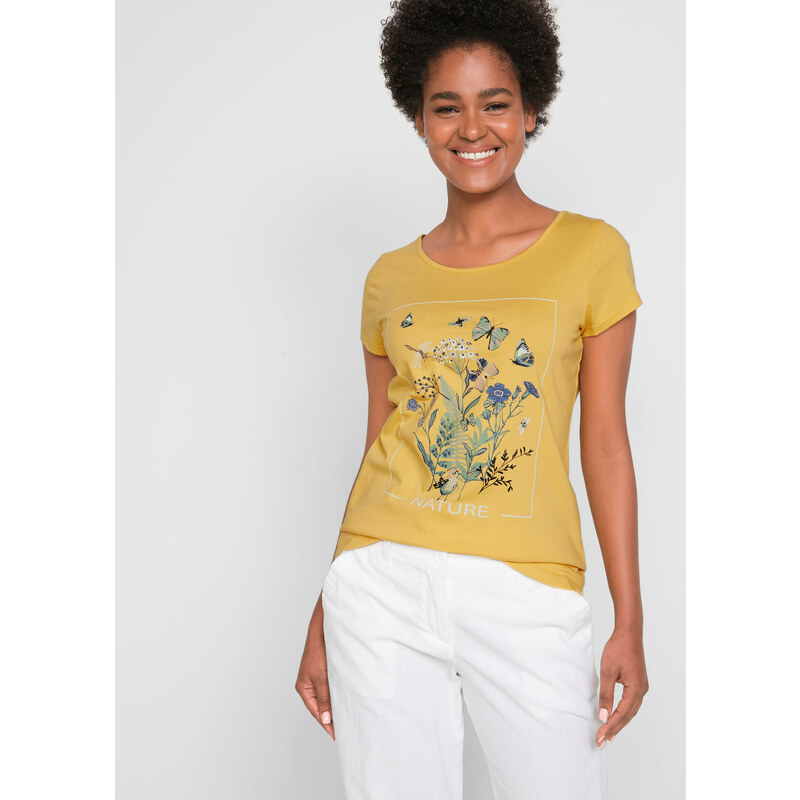 bonprix Bavlnené tričko s potlačou, farba žltá 46367267